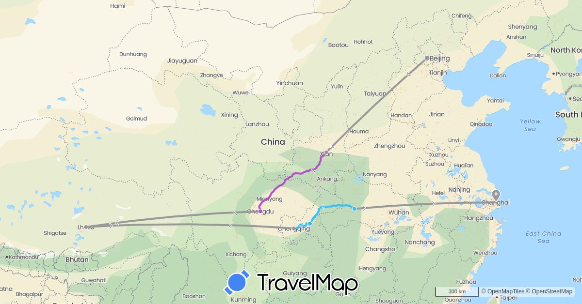 TravelMap itinerary: driving, plane, train, boat in China (Asia)
